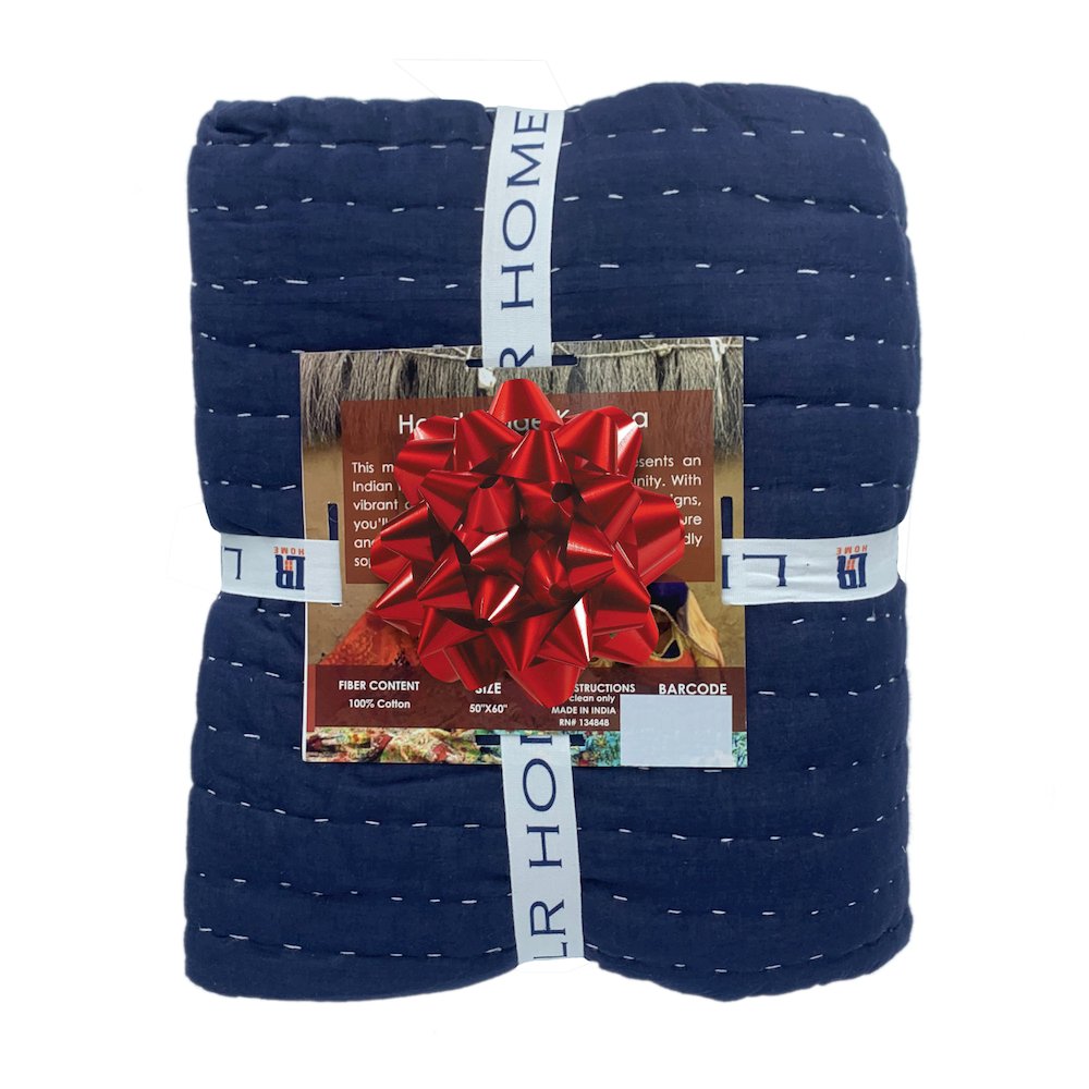 Blue Solid Hand-Woven All-Natural Cotton Throw Blanket. Picture 8