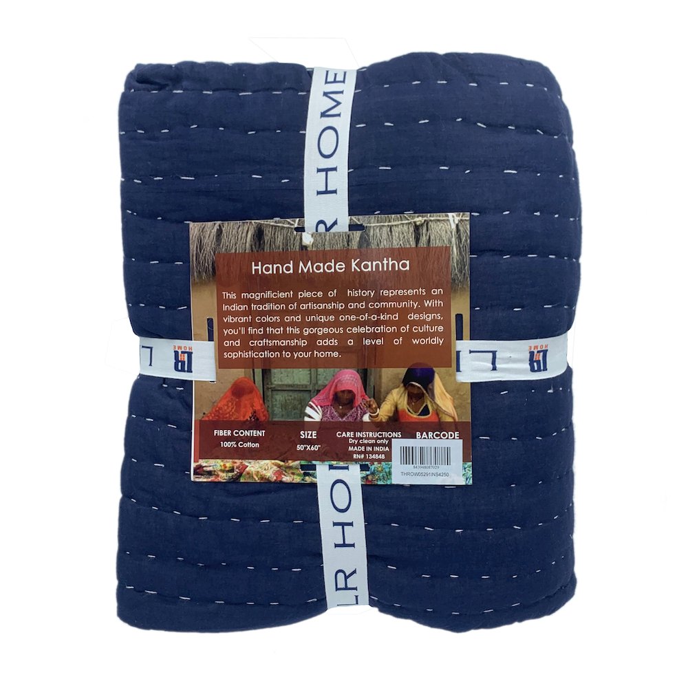 Blue Solid Hand-Woven All-Natural Cotton Throw Blanket. Picture 9