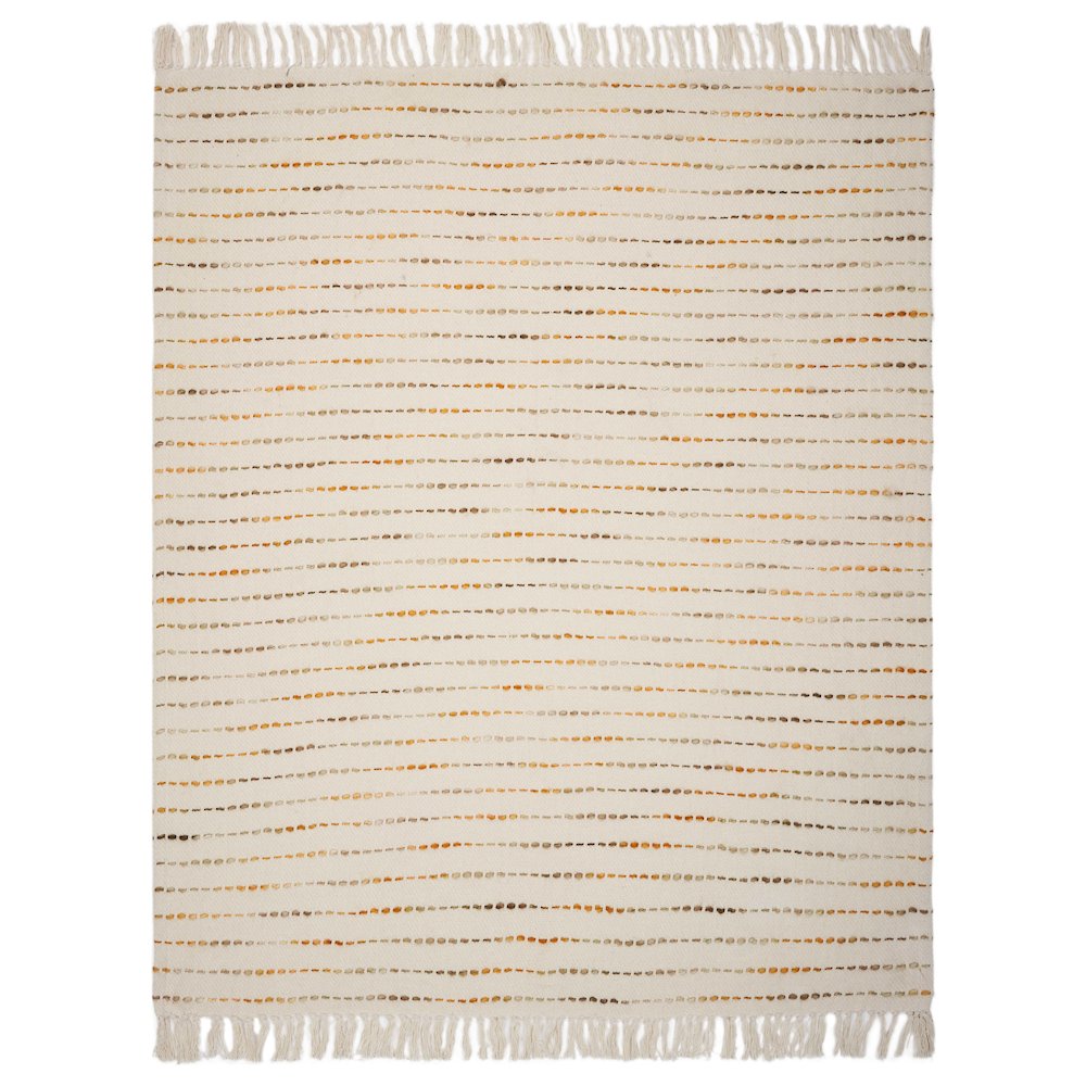 Cream/Yellow Striped Hand-Woven Cotton Blend Throw Blanket. Picture 3