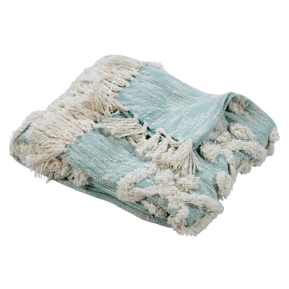 Blue/White Bordered Hand-Woven All-Natural Cotton Throw Blanket. Picture 1
