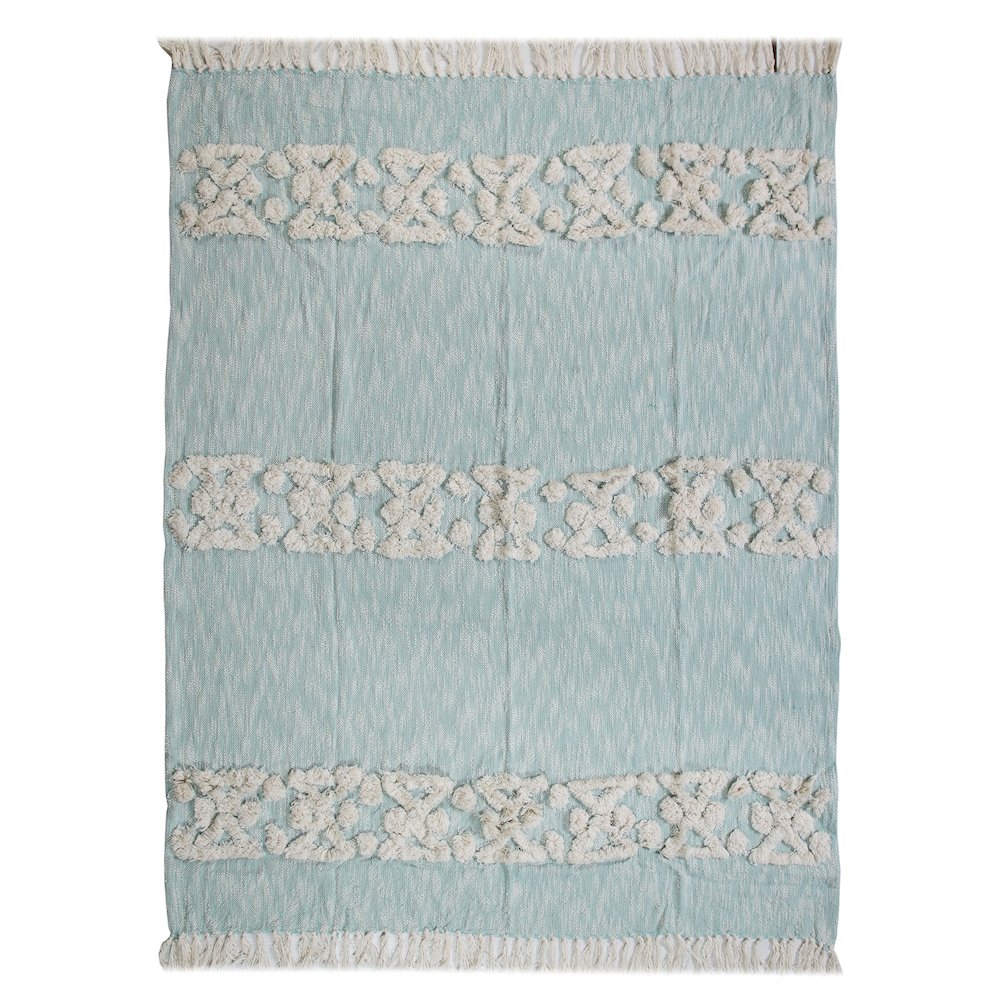 Blue/White Bordered Hand-Woven All-Natural Cotton Throw Blanket. Picture 2