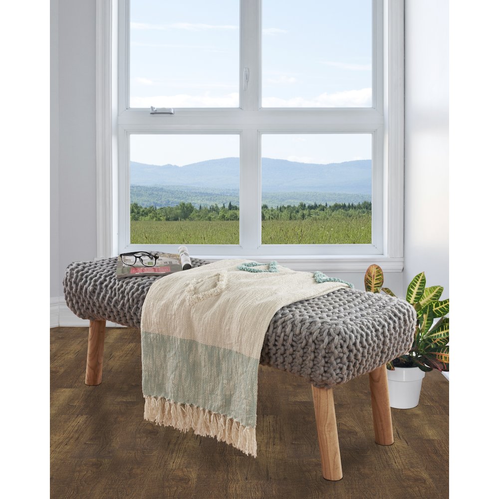 Blue/White Color Block Hand-Woven All-Natural Cotton Throw Blanket. Picture 5