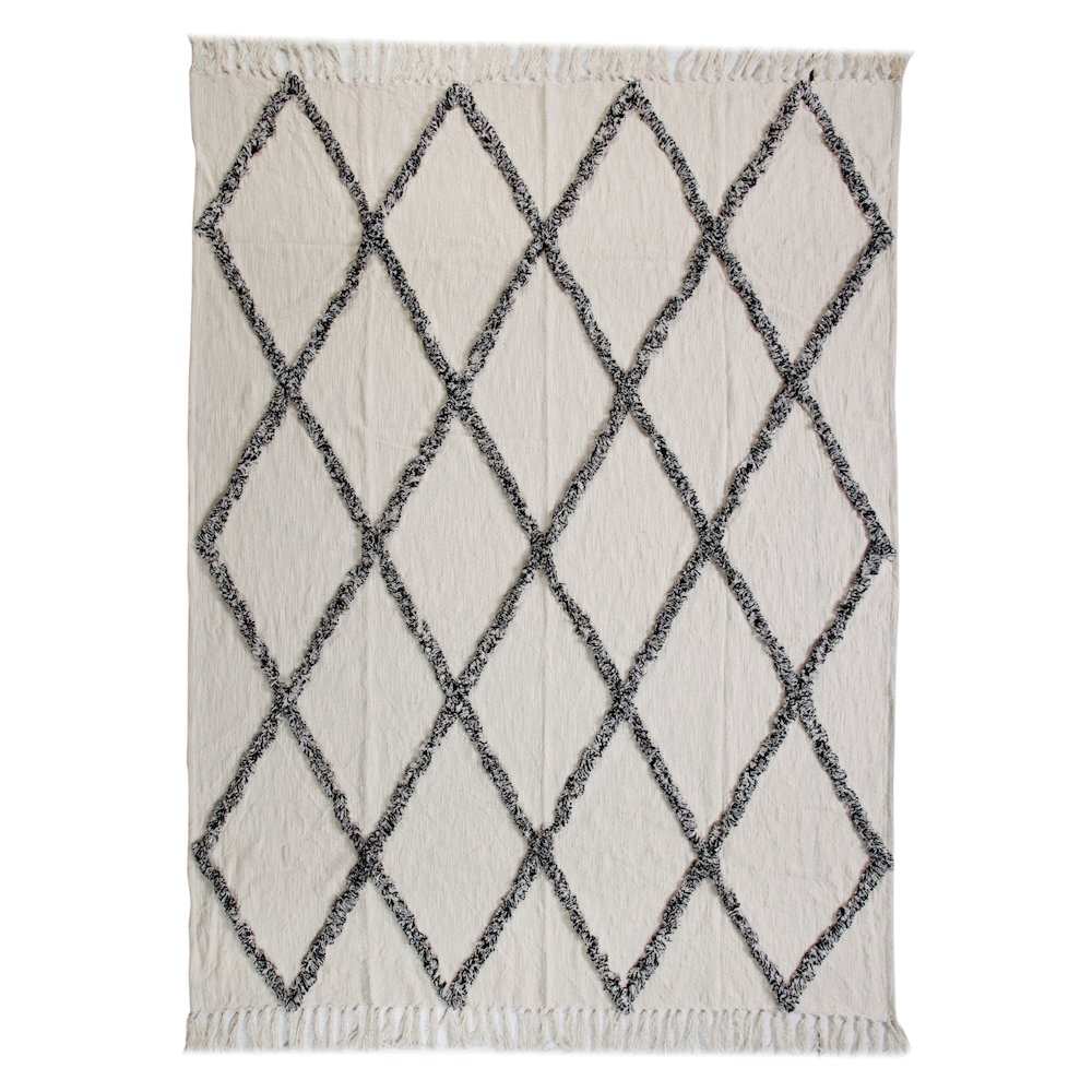 Cream/Black Geometric Hand-Woven All-Natural Cotton Throw Blanket. Picture 4