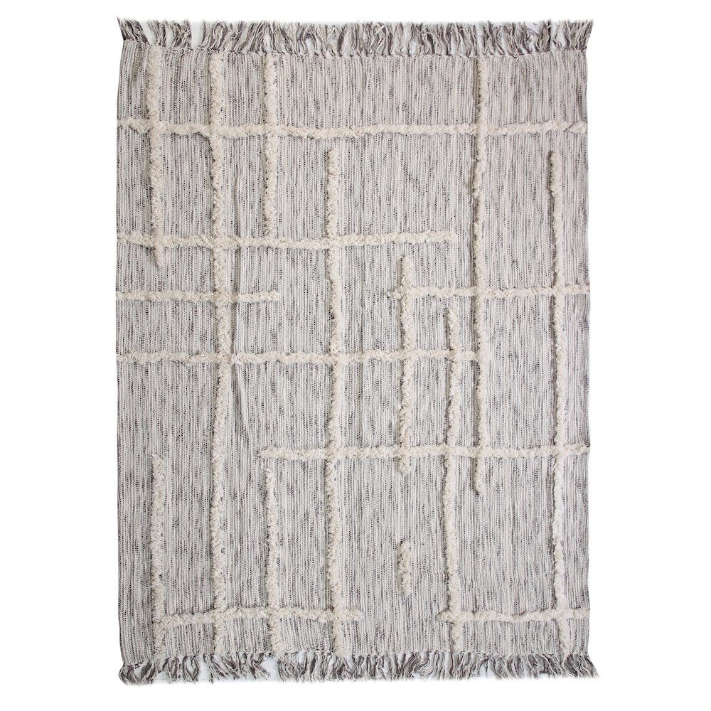 Grey/White Striped Hand-Woven All-Natural Cotton Throw Blanket. Picture 2