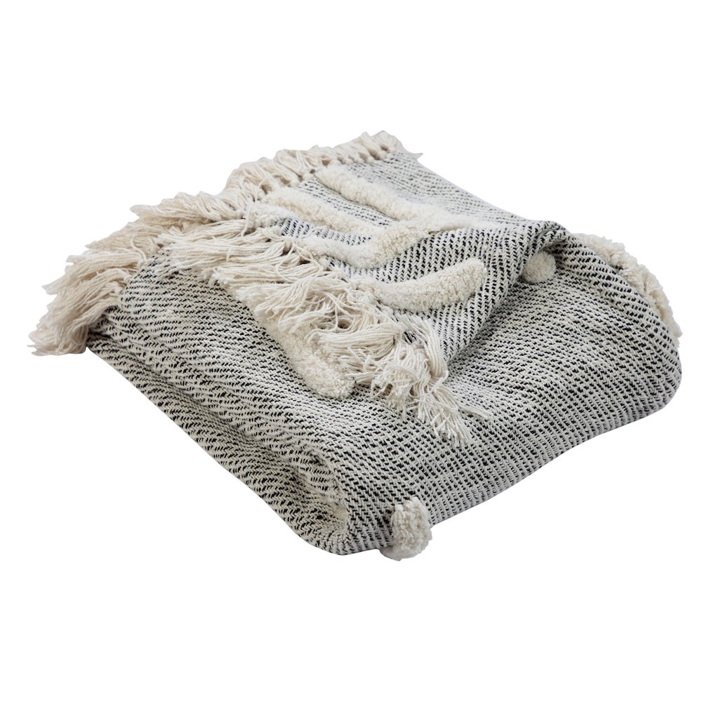 Black/Gray Diamond Hand-Woven All-Natural Cotton Throw Blanket. Picture 1