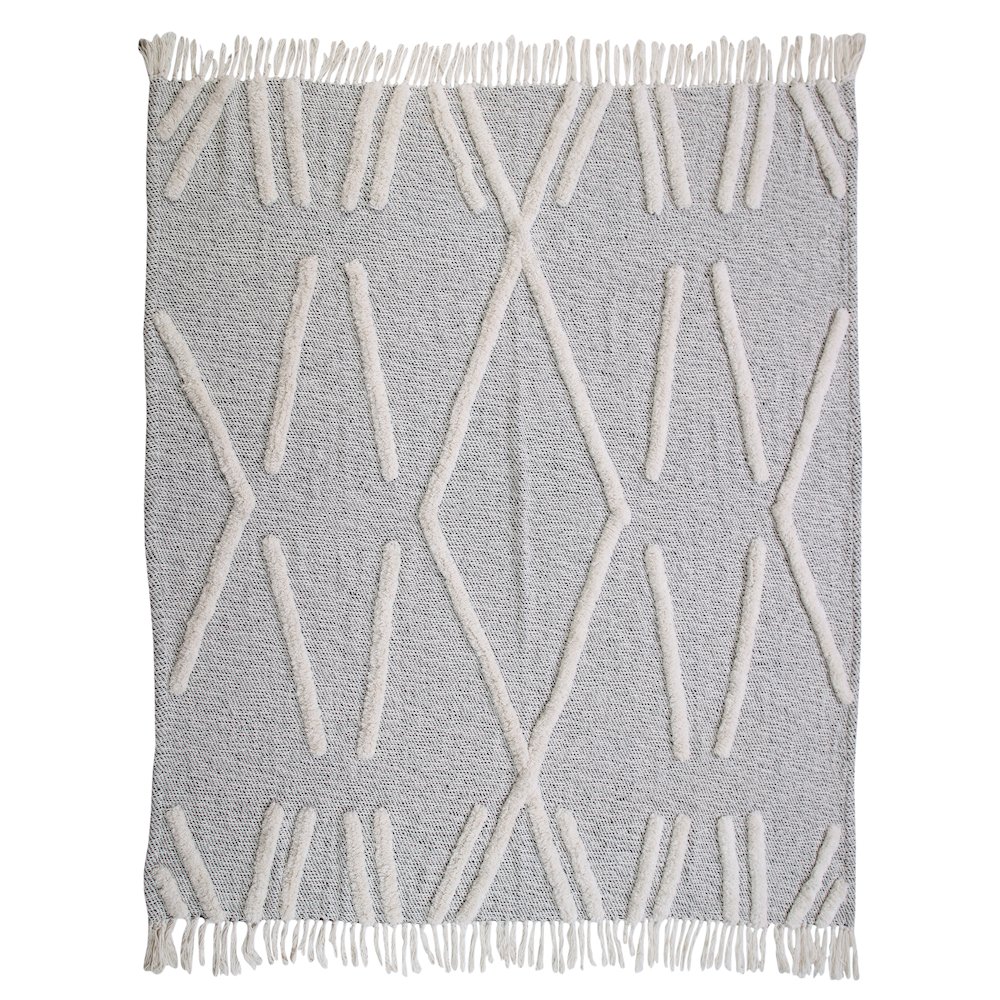 Black/Gray Diamond Hand-Woven All-Natural Cotton Throw Blanket. Picture 4