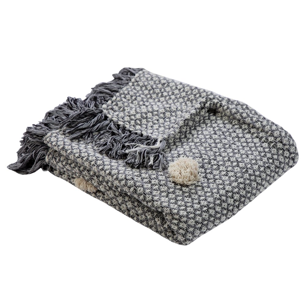 Grey/Black Diamond Hand-Woven All-Natural Cotton Throw Blanket. Picture 5