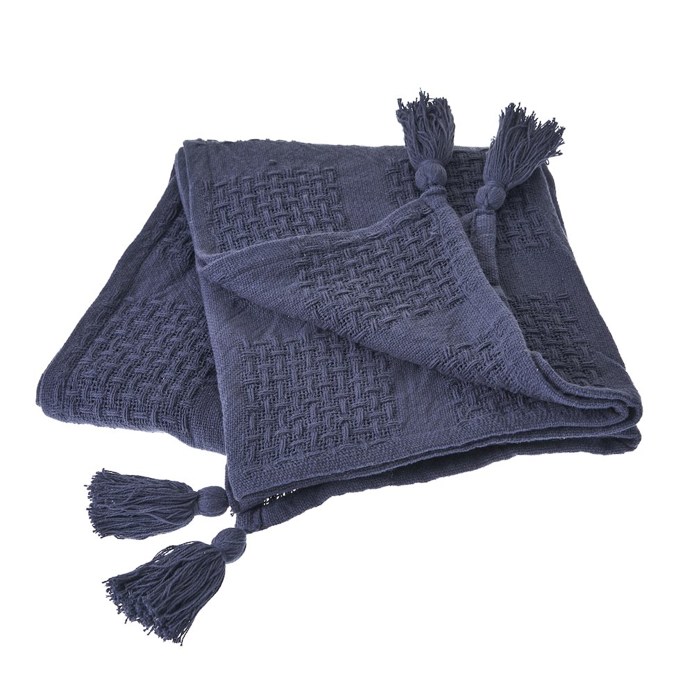Indigo Solid All-Natural Cotton Throw Blanket. Picture 1