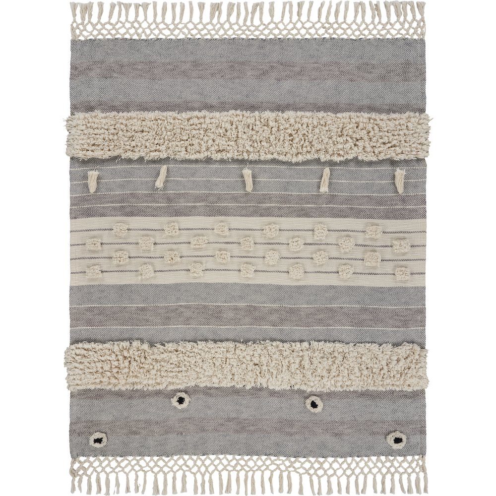 Grey/Beige Striped Hand-Woven All-Natural Cotton Throw Blanket. Picture 2