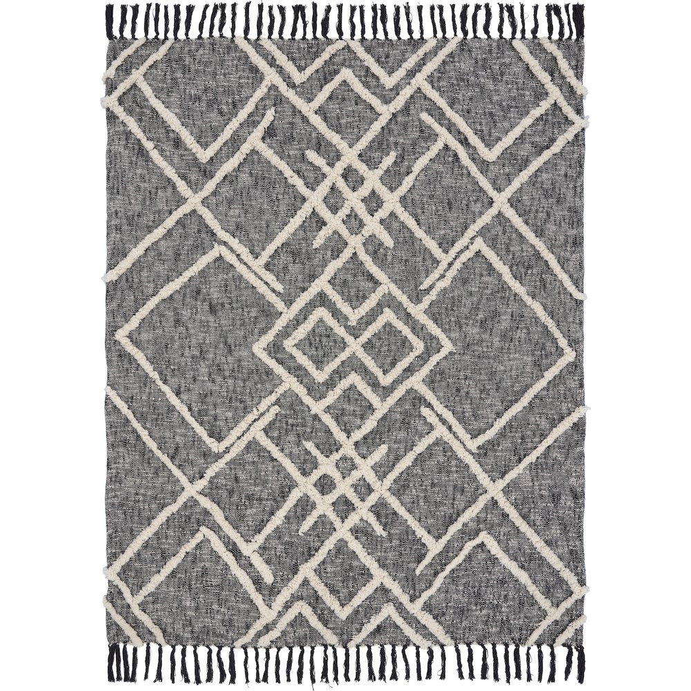 Black/Gray Geometric Hand-Woven All-Natural Cotton Throw Blanket. Picture 1