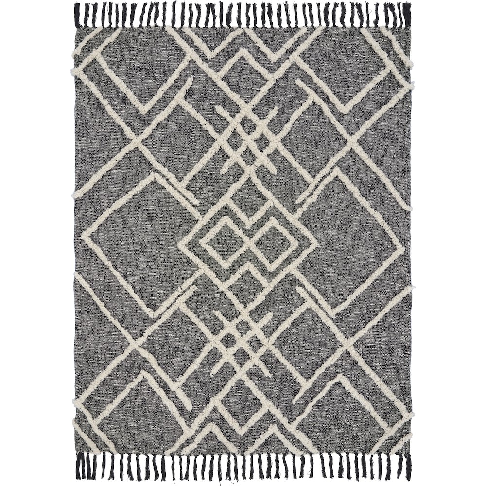 Black/Gray Geometric Hand-Woven All-Natural Cotton Throw Blanket. Picture 3