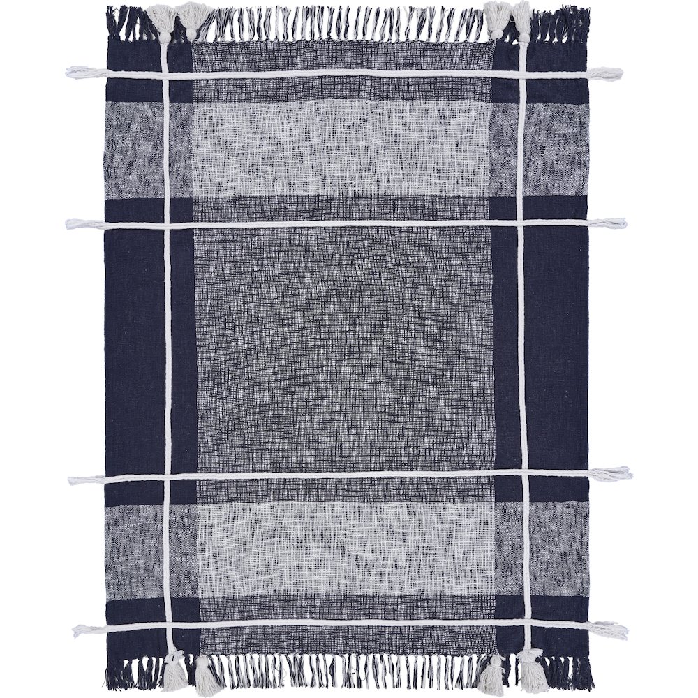 Blue/White Tartan/Plaid Hand-Woven All-Natural Cotton Throw Blanket. Picture 2