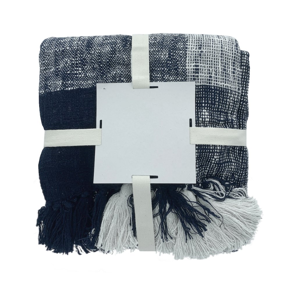 Blue/White Tartan/Plaid Hand-Woven All-Natural Cotton Throw Blanket. Picture 6