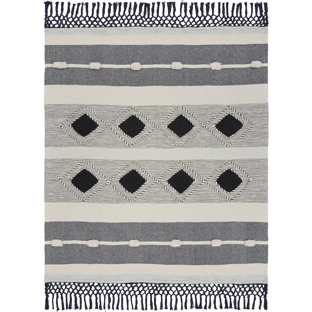 Black/Blue Diamond Hand-Woven All-Natural Cotton Throw Blanket. Picture 2