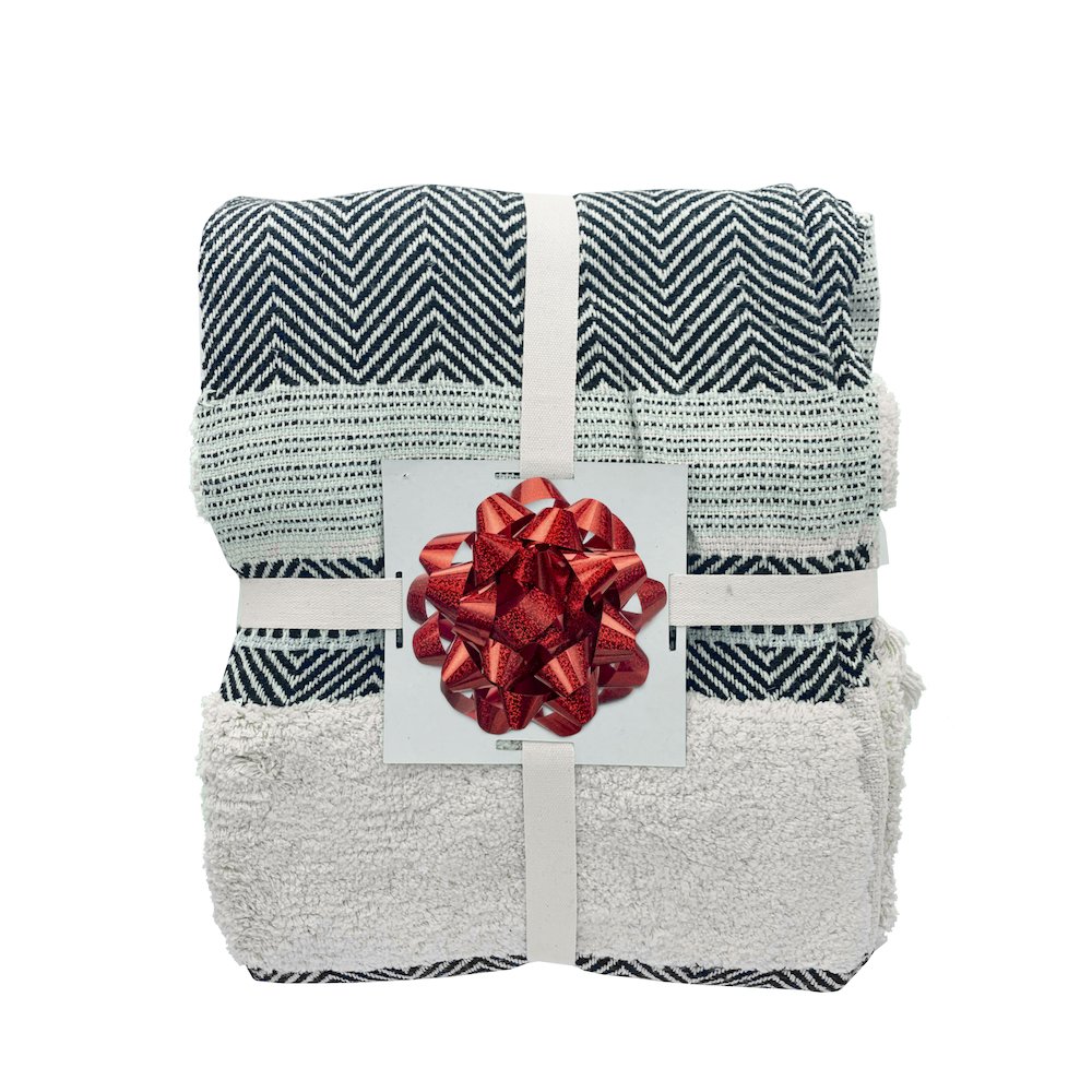 Black/Blue Diamond Hand-Woven All-Natural Cotton Throw Blanket. Picture 4