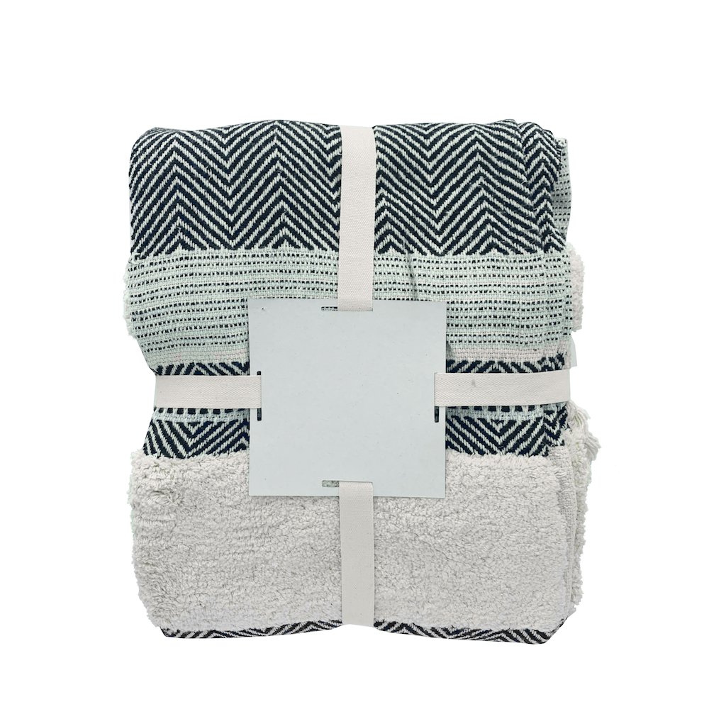 Black/Blue Diamond Hand-Woven All-Natural Cotton Throw Blanket. Picture 5