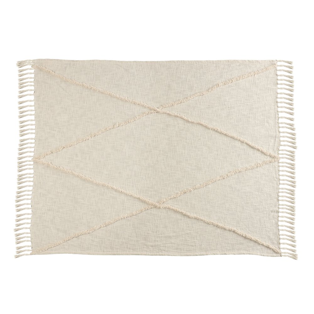 Cream Solid All-Natural Cotton Throw Blanket. Picture 2