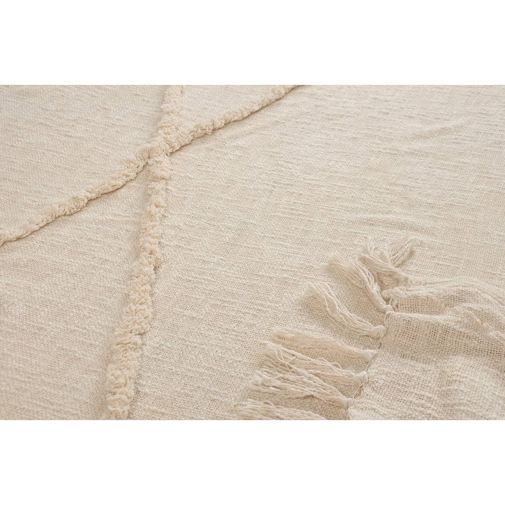 Cream Solid All-Natural Cotton Throw Blanket. Picture 3