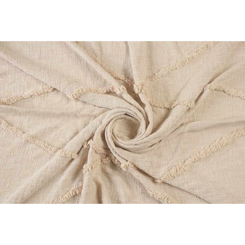 Cream Solid All-Natural Cotton Throw Blanket. Picture 4