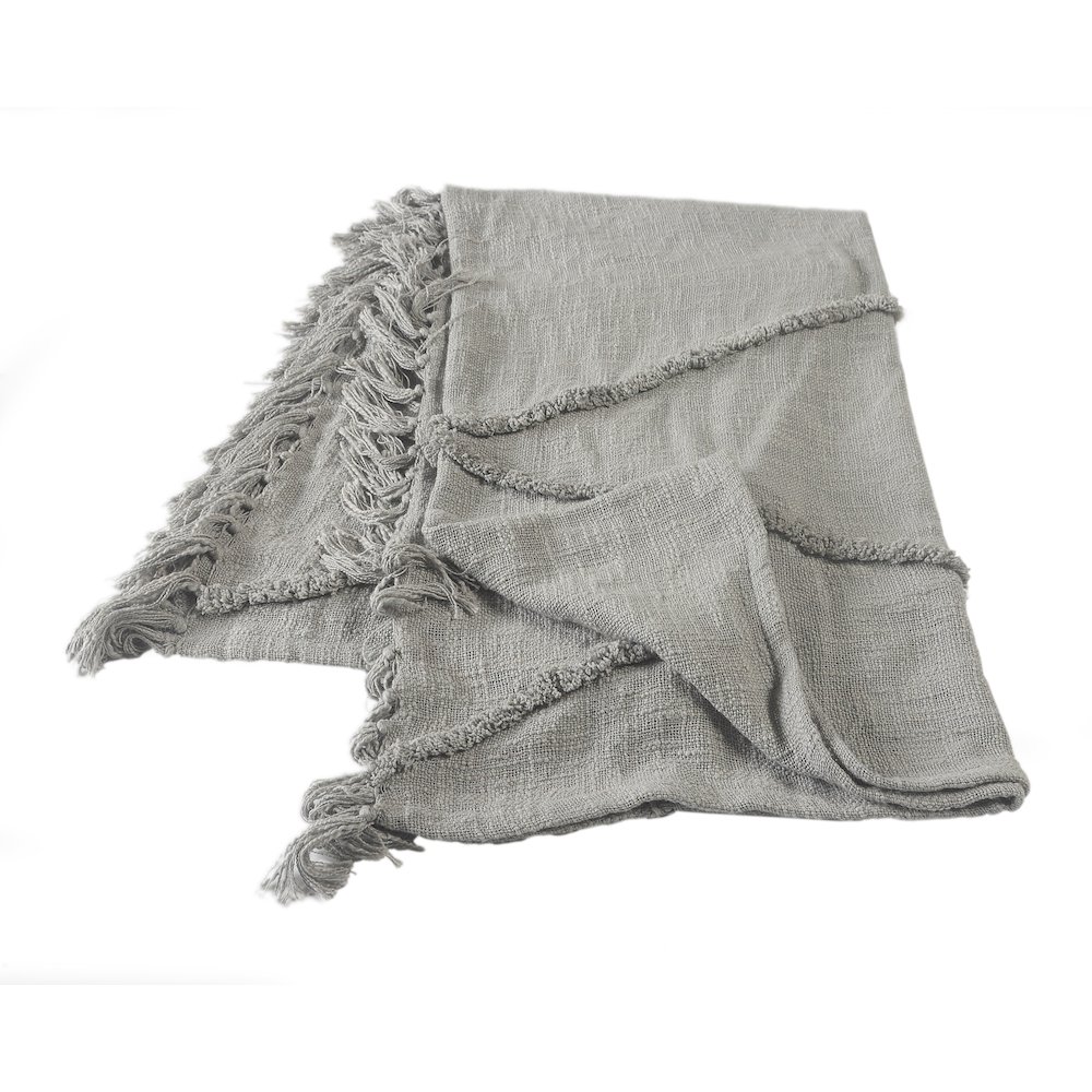 Evette Rios Diamond Tufted All-Natural Cotton Throw Blanket, Gray. Picture 1