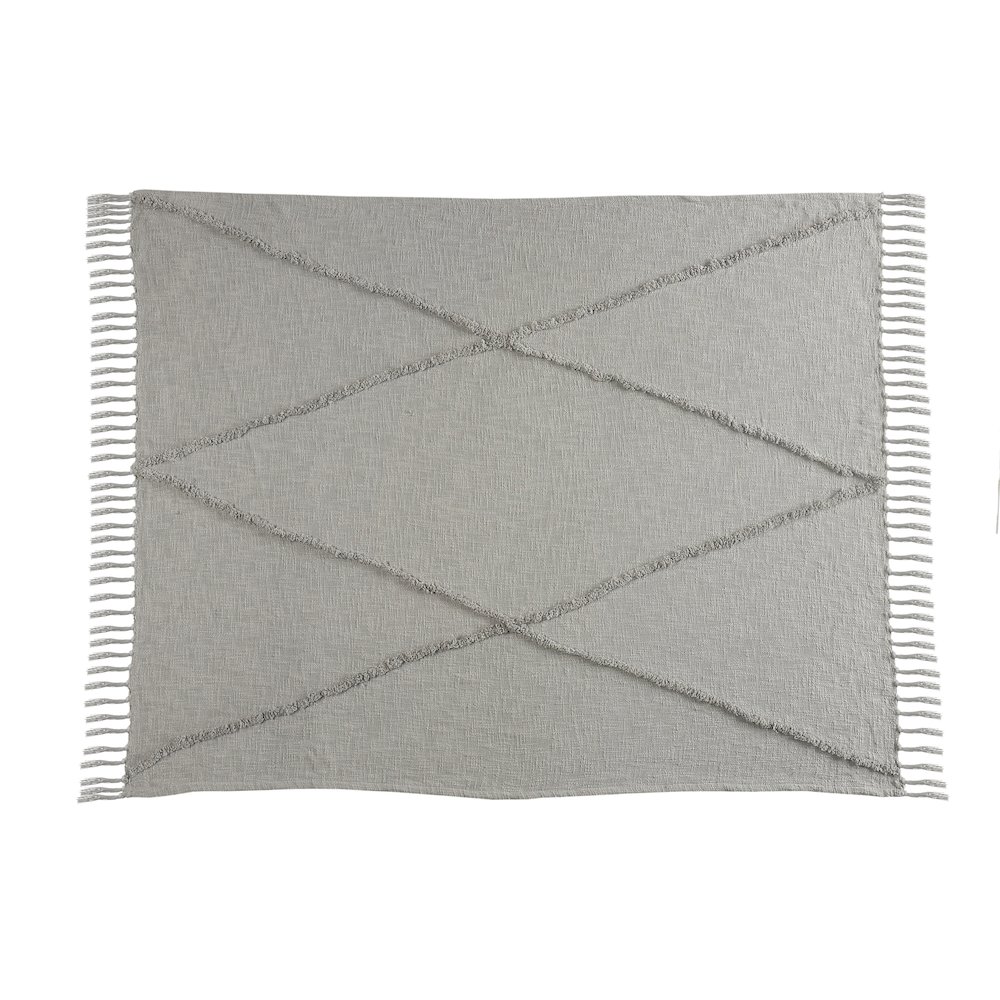 Evette Rios Diamond Tufted All-Natural Cotton Throw Blanket, Gray. Picture 2