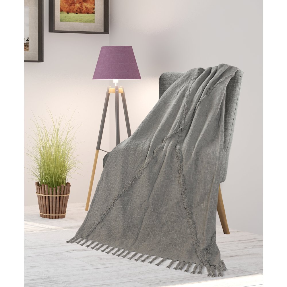 Evette Rios Diamond Tufted All-Natural Cotton Throw Blanket, Gray. Picture 5