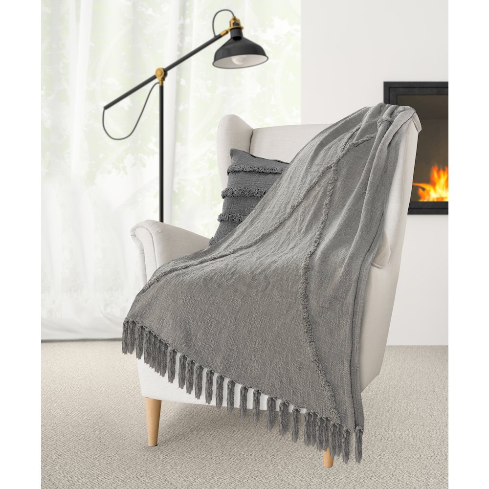 Evette Rios Diamond Tufted All-Natural Cotton Throw Blanket, Gray. Picture 6