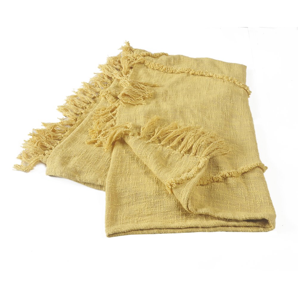 Evette Rios Diamond Tufted All-Natural Cotton Throw Blanket, Yellow. Picture 1