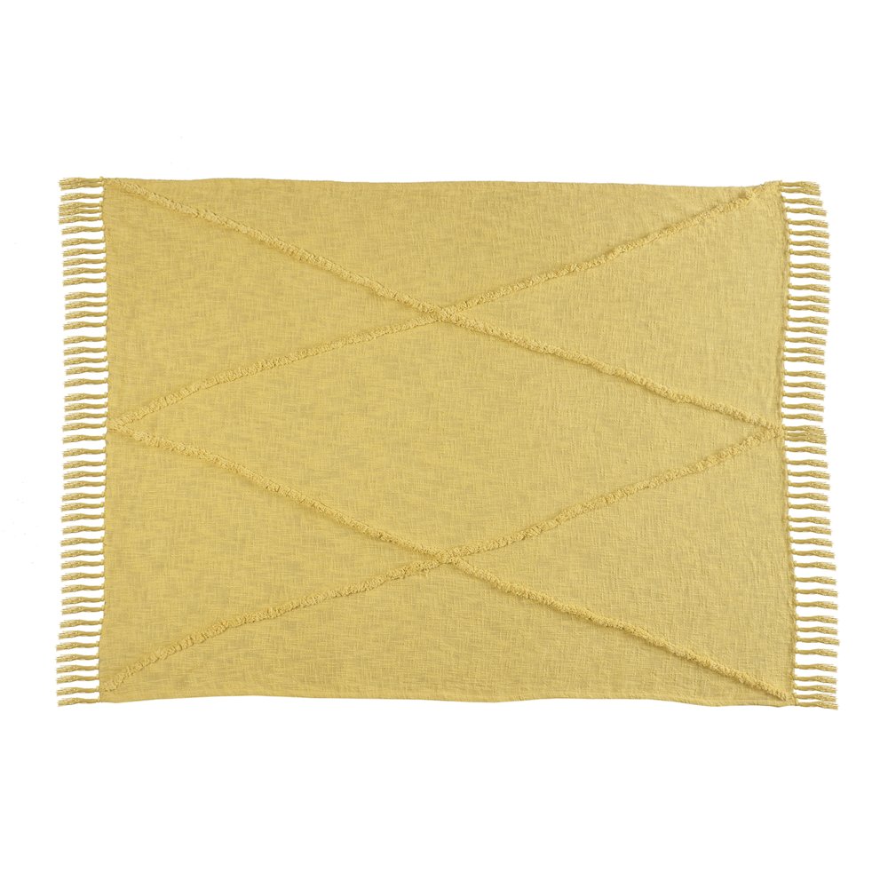 Evette Rios Diamond Tufted All-Natural Cotton Throw Blanket, Yellow. Picture 2