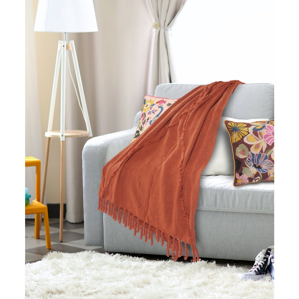 Orange Solid All-Natural Cotton Throw Blanket. Picture 5
