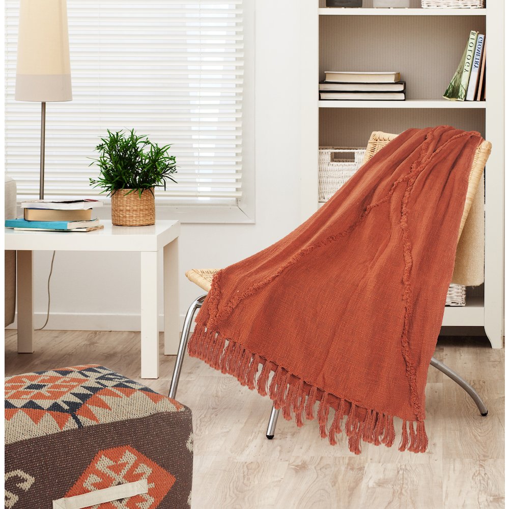 Orange Solid All-Natural Cotton Throw Blanket. Picture 6