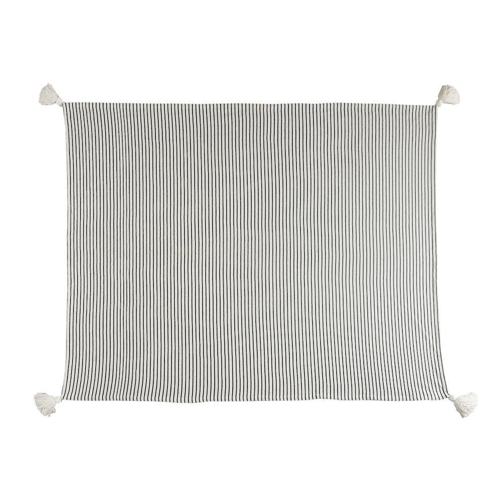 Black/White Striped All-Natural Cotton Throw Blanket. Picture 2