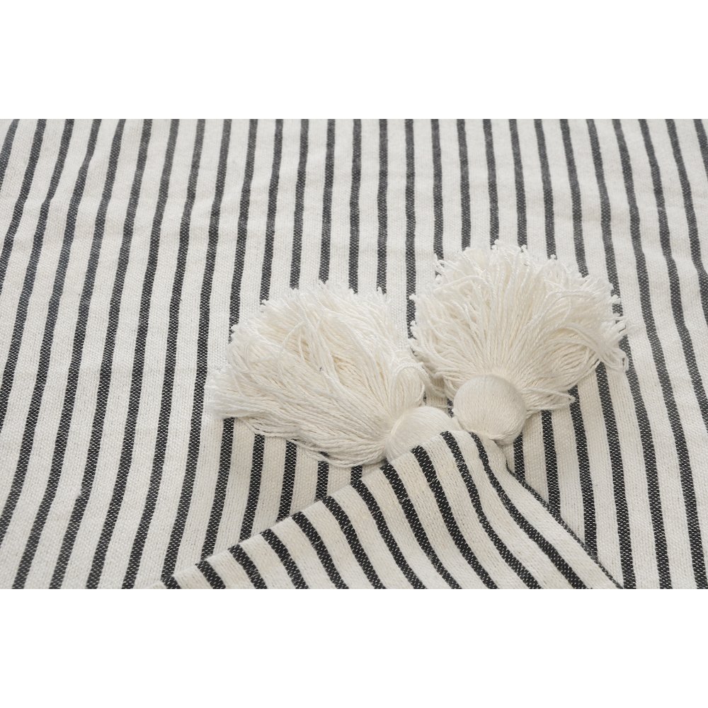 Black/White Striped All-Natural Cotton Throw Blanket. Picture 3