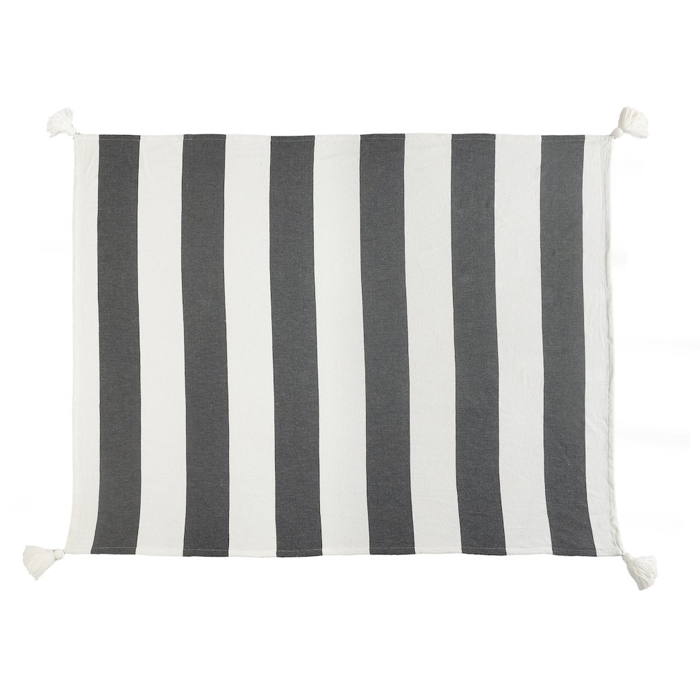 Charcoal/White Striped All-Natural Cotton Throw Blanket. Picture 2