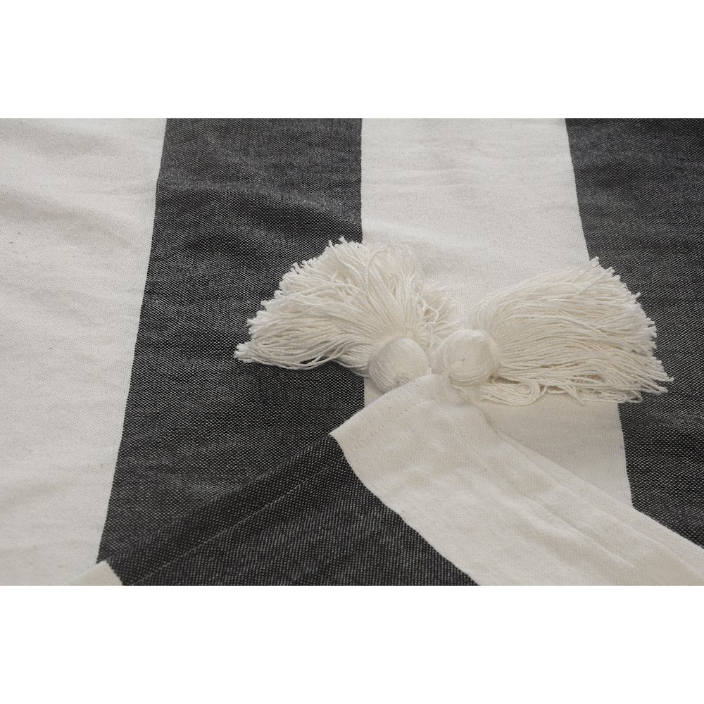 Charcoal/White Striped All-Natural Cotton Throw Blanket. Picture 3