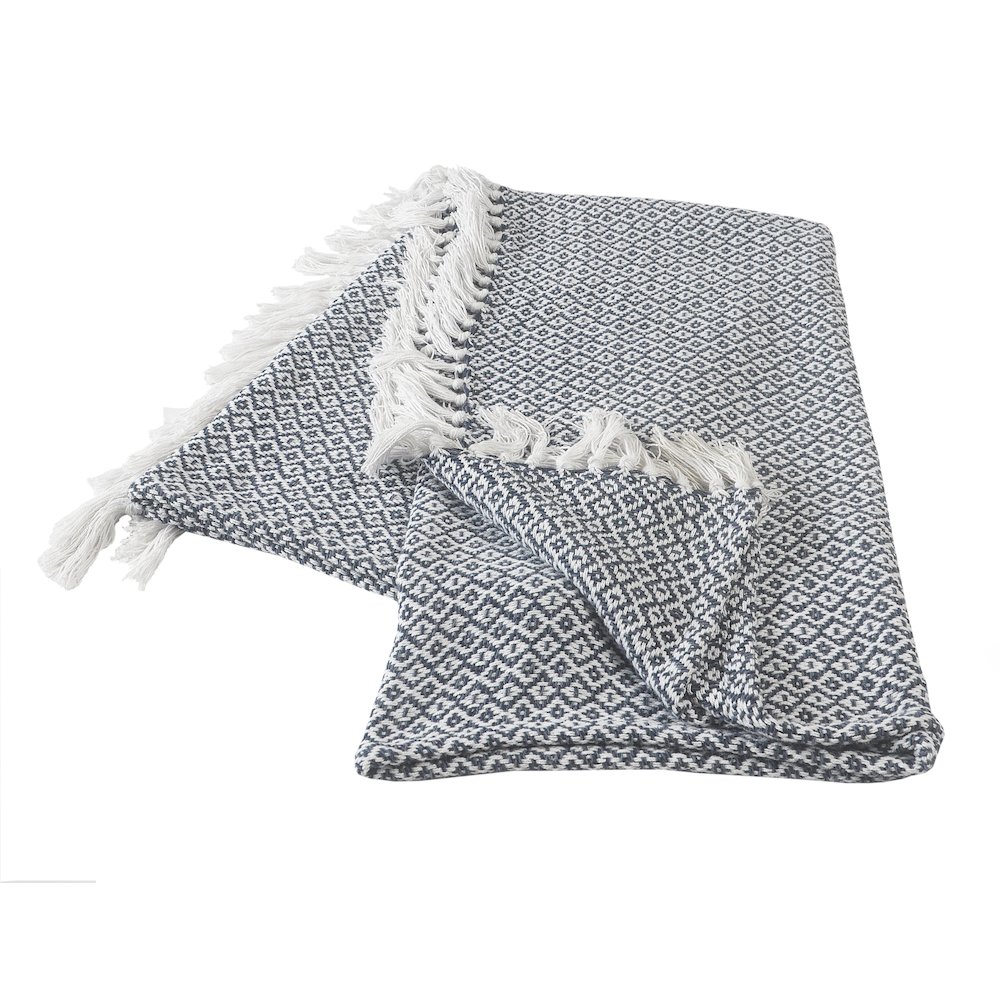 Blue/White Diamond All-Natural Cotton Throw Blanket. Picture 1