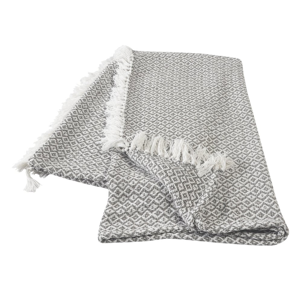 Grey/White Diamond All-Natural Cotton Throw Blanket. Picture 1