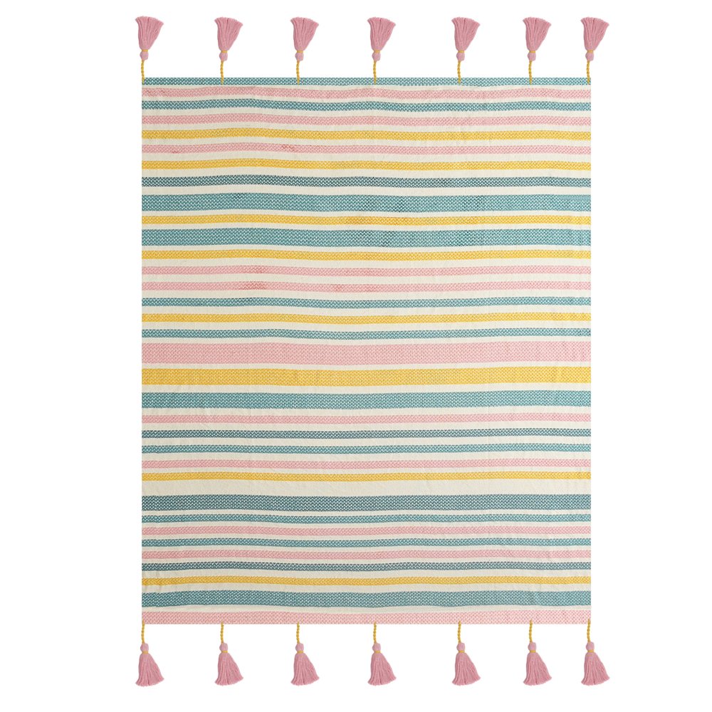 Blue/Pink Striped All-Natural Cotton Throw Blanket. Picture 2
