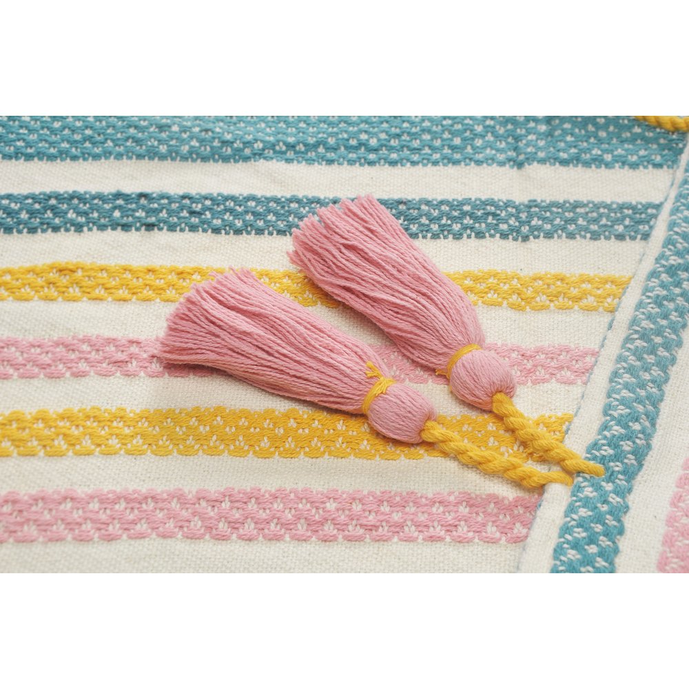 Blue/Pink Striped All-Natural Cotton Throw Blanket. Picture 4