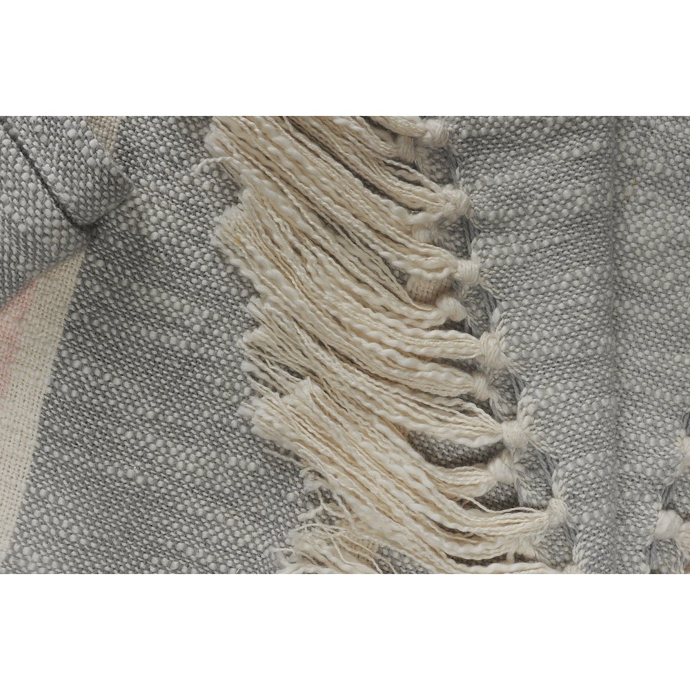 Grey/Pink Striped All-Natural Cotton Throw Blanket. Picture 3
