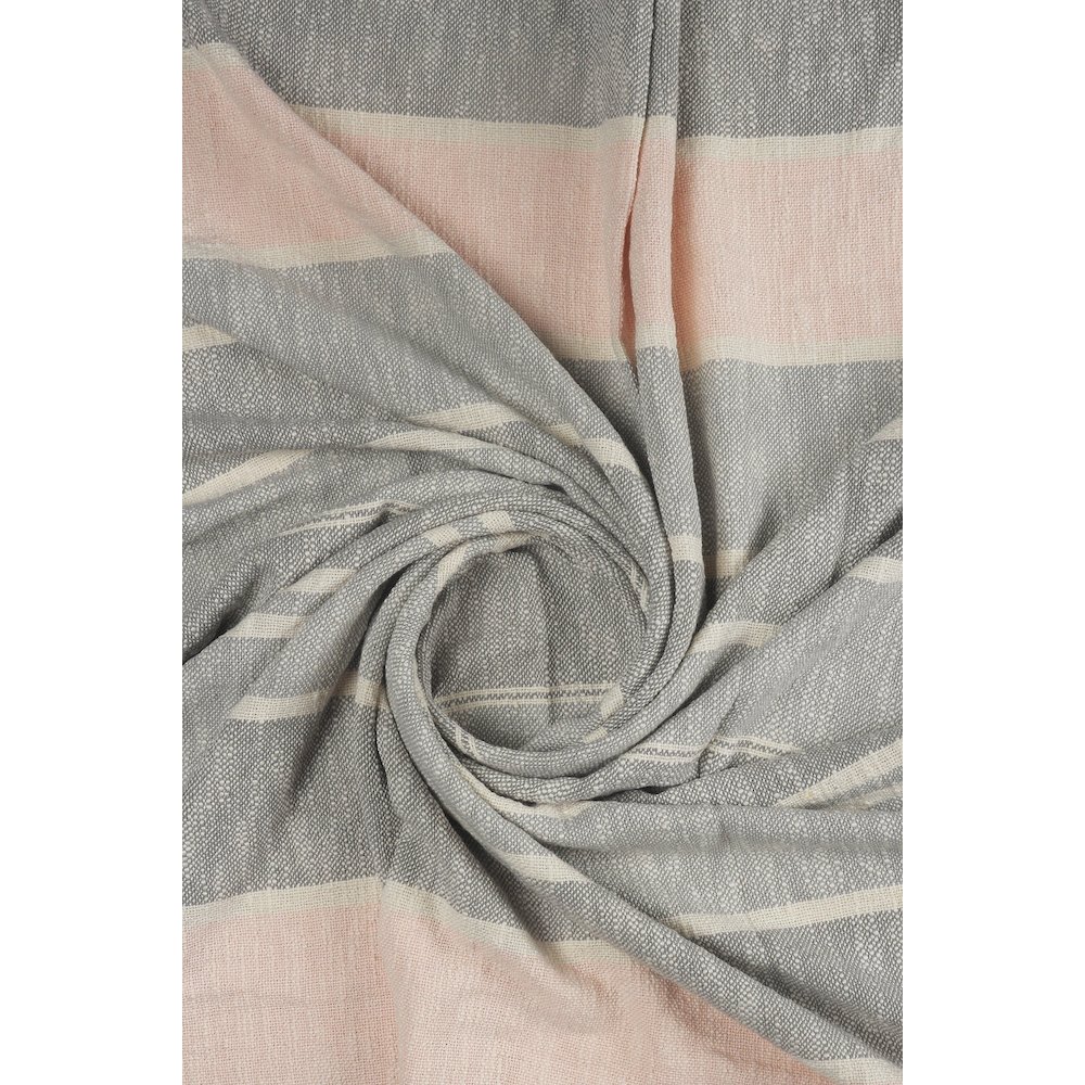 Grey/Pink Striped All-Natural Cotton Throw Blanket. Picture 4
