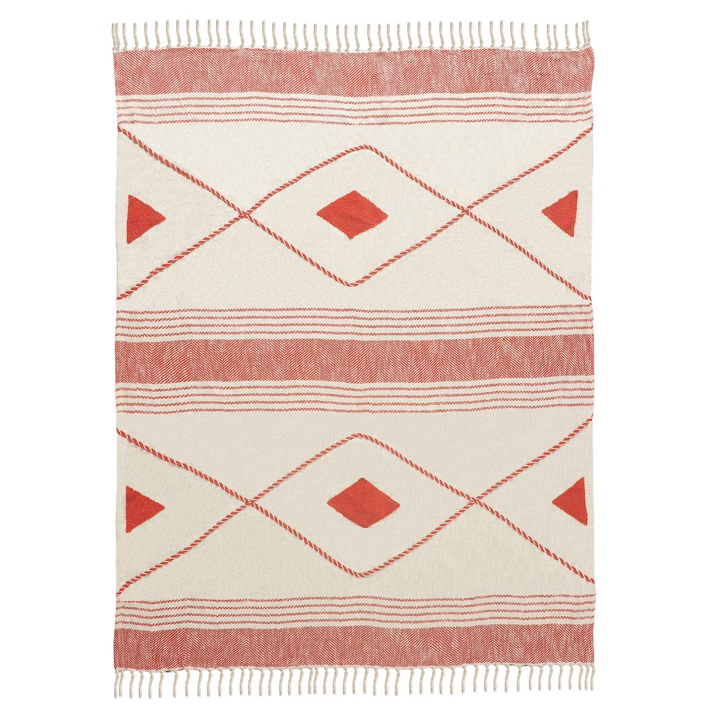 Red/Cream Diamond All-Natural Cotton Throw Blanket. Picture 2