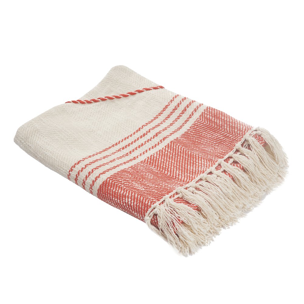 Red/Cream Diamond All-Natural Cotton Throw Blanket. Picture 4
