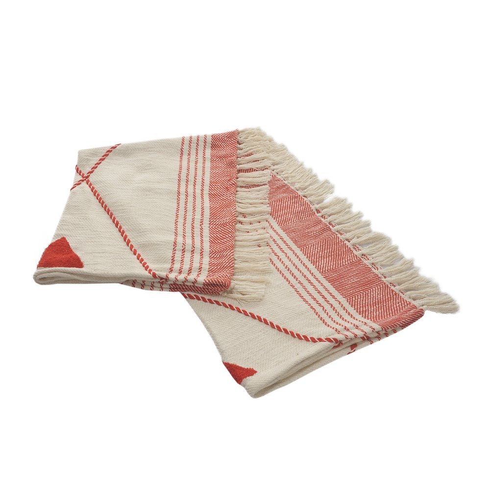 Red/Cream Diamond All-Natural Cotton Throw Blanket. Picture 7