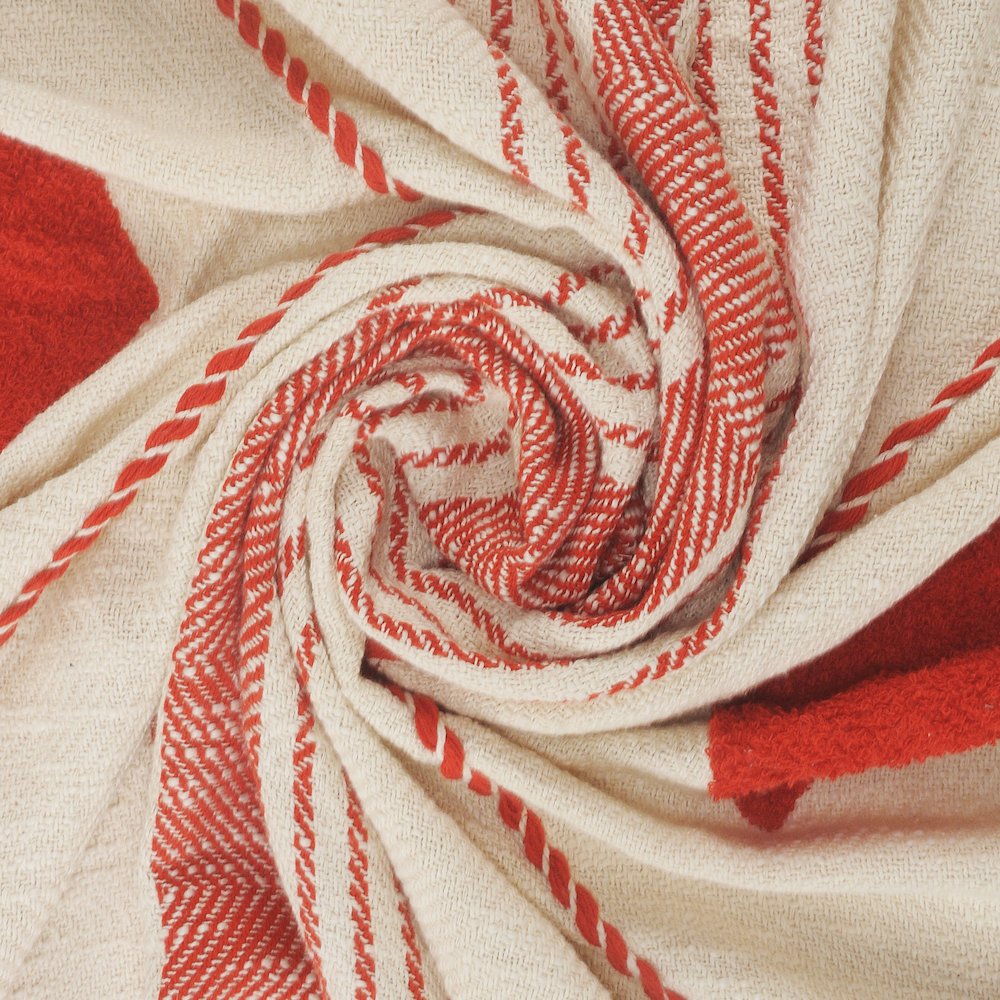 Red/Cream Diamond All-Natural Cotton Throw Blanket. Picture 8