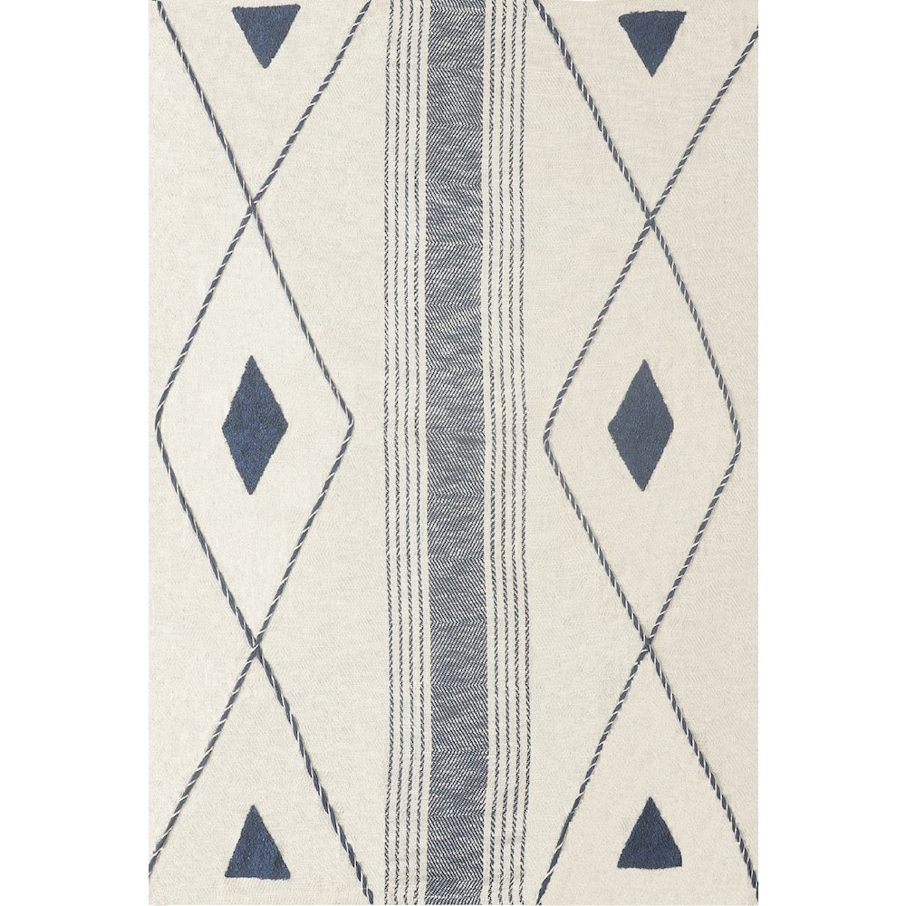 Blue/Cream Diamond All-Natural Cotton Throw Blanket. Picture 4