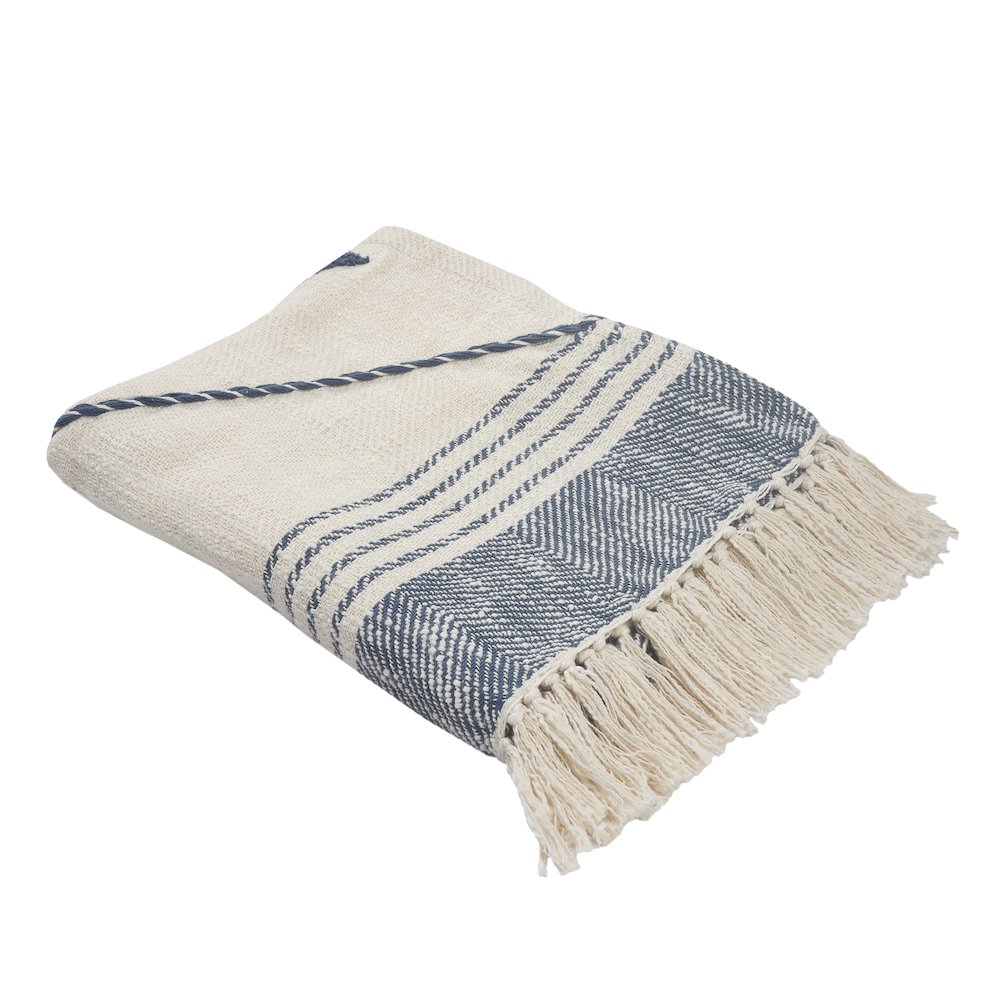 Blue/Cream Diamond All-Natural Cotton Throw Blanket. Picture 6