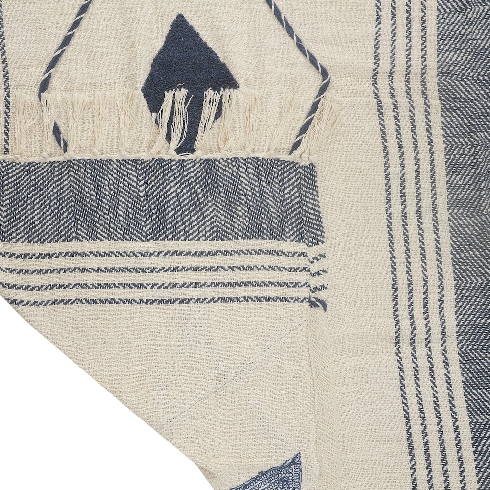Blue/Cream Diamond All-Natural Cotton Throw Blanket. Picture 5