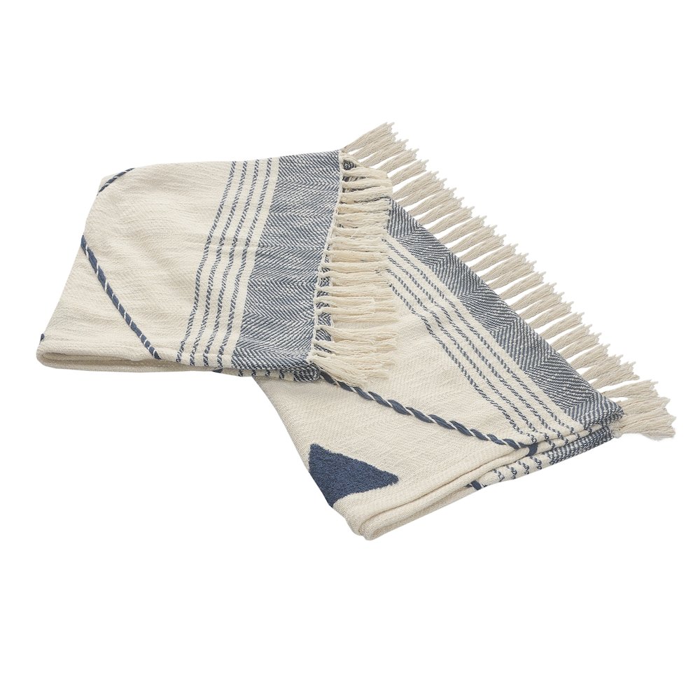 Blue/Cream Diamond All-Natural Cotton Throw Blanket. Picture 7