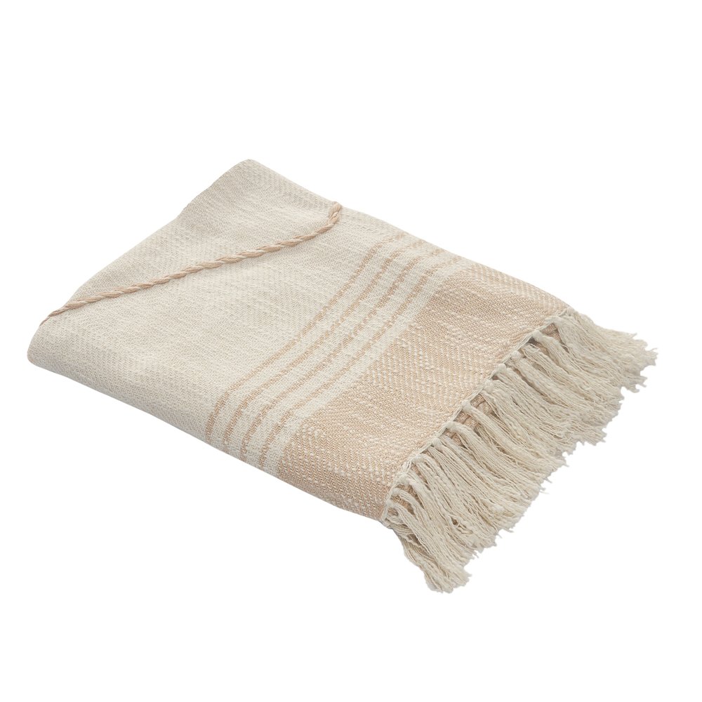 Beige/Cream Diamond All-Natural Cotton Throw Blanket. Picture 1